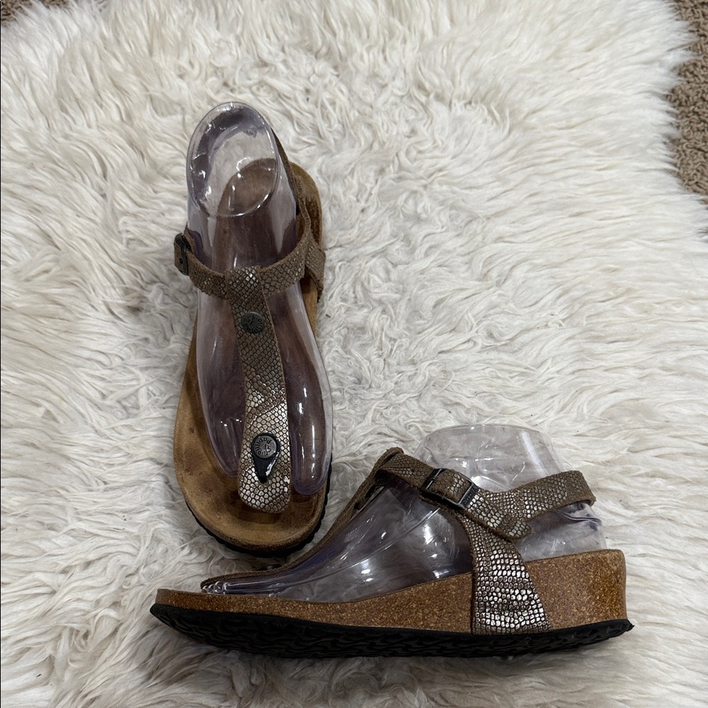 Birkenstock Papillio Ashley python gold nubuck leather wedge sandals 38/7‎